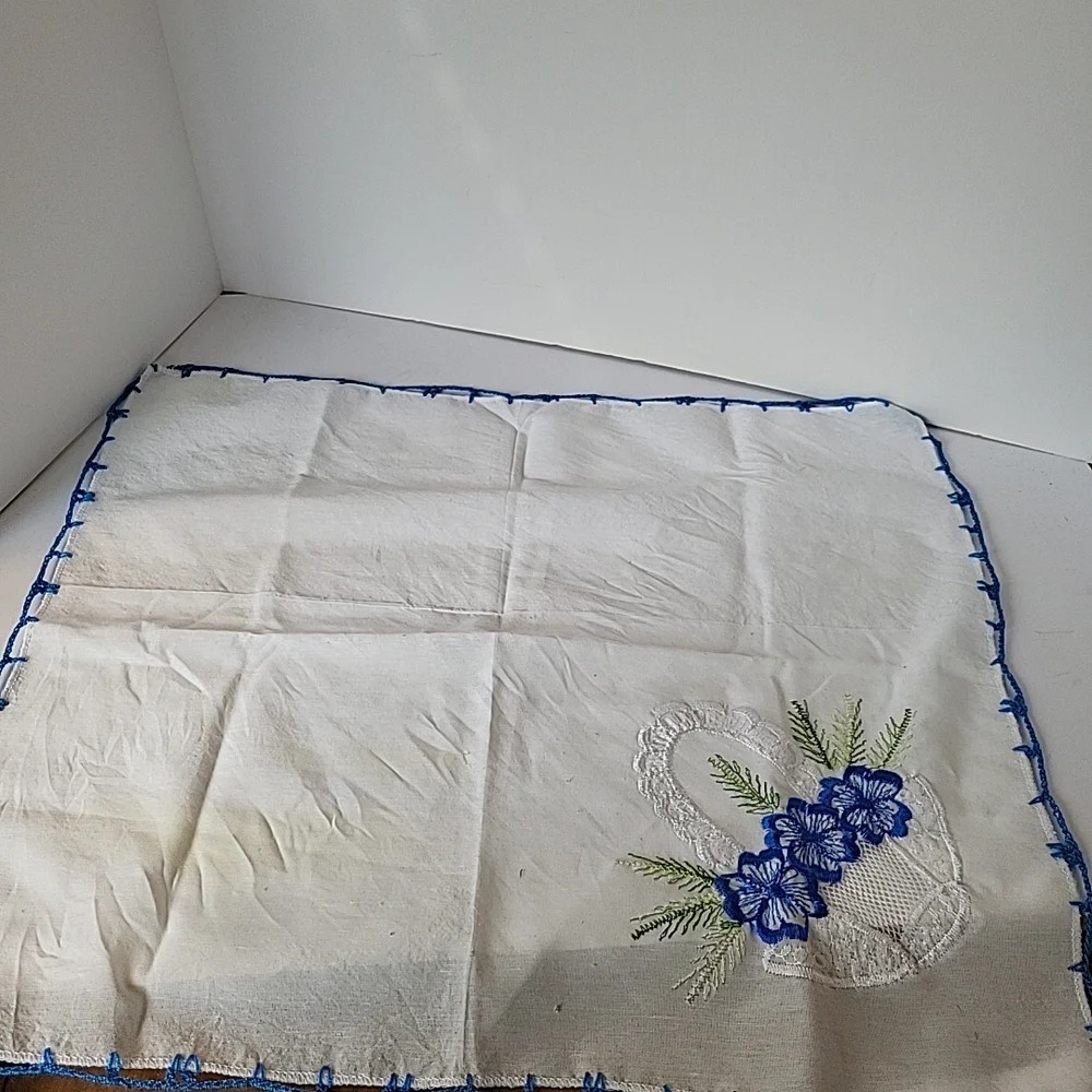 1940s Vintage Embroidered Floral Dresser Scarf Set Of 2 Portugal